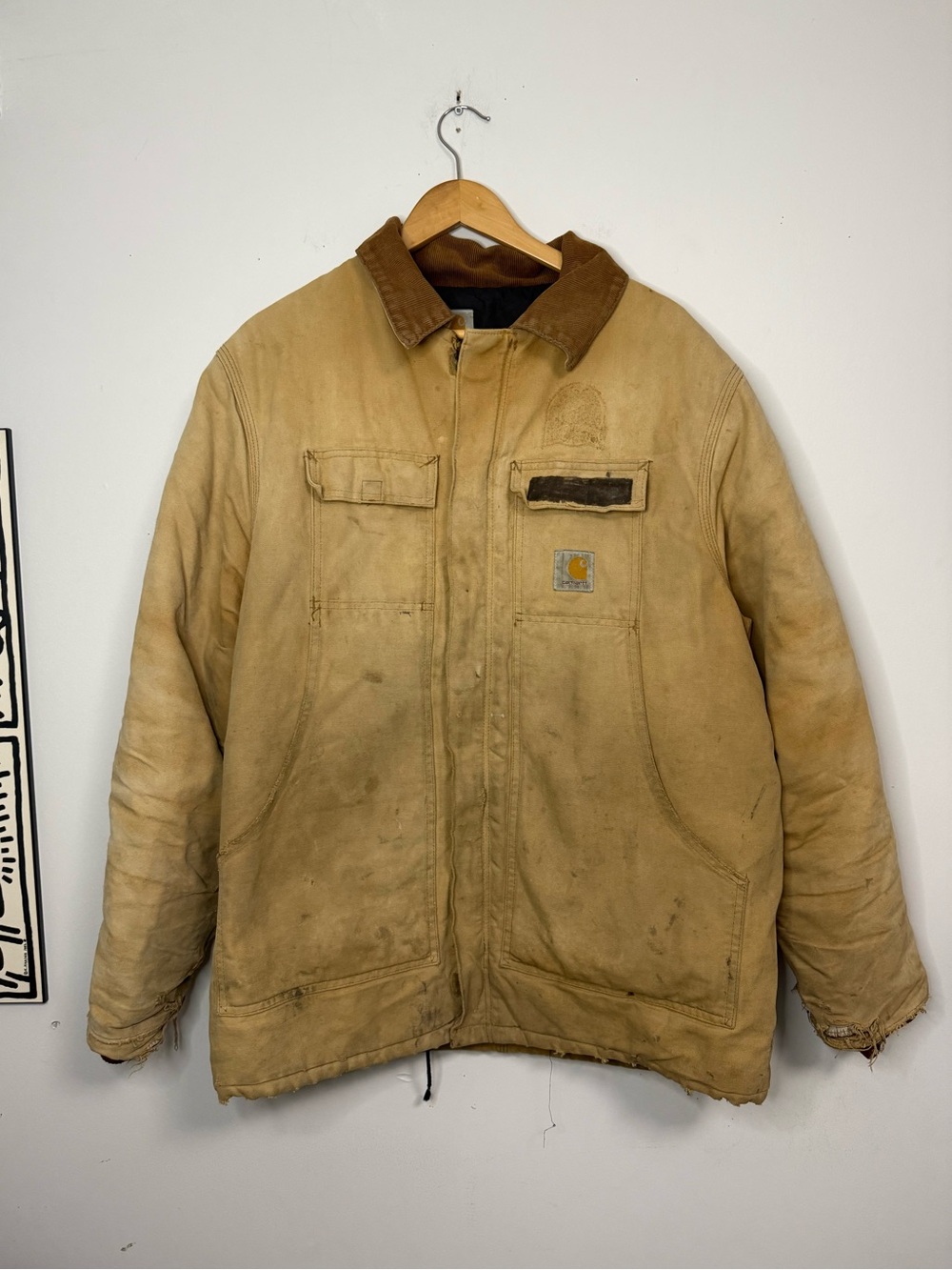 Carhartt Men’s Sandstone Duck Work Jacket with Brown Corduroy Collar L/XL